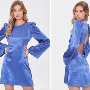 NWT Women's Satin Cutout Mini Dress in Blue Size S
